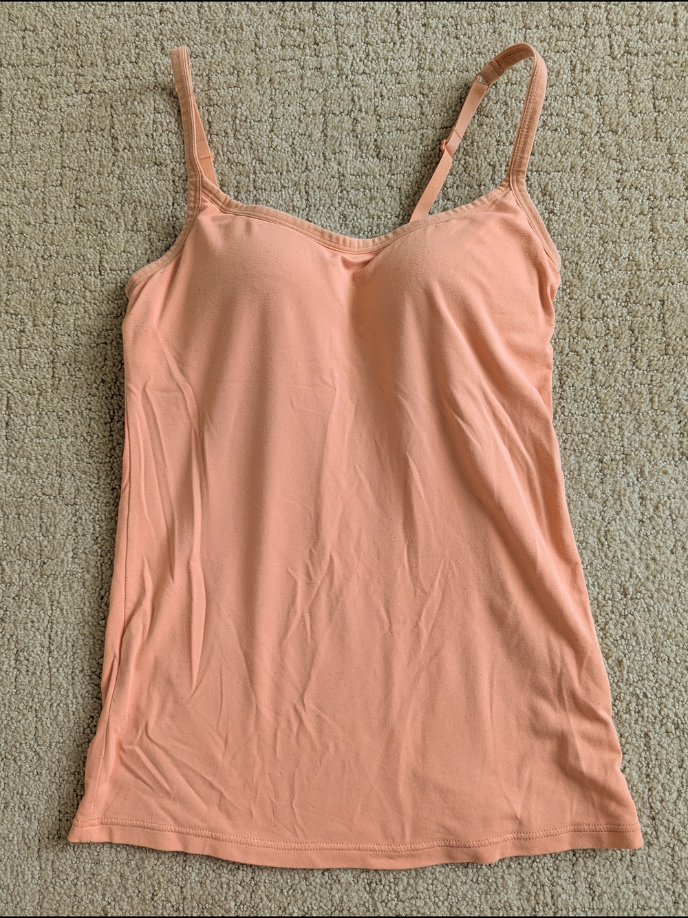 UNIQLO AIRism Built In Bra Cami Top XS Peach Adjustable Quick Dry Padded Stretch